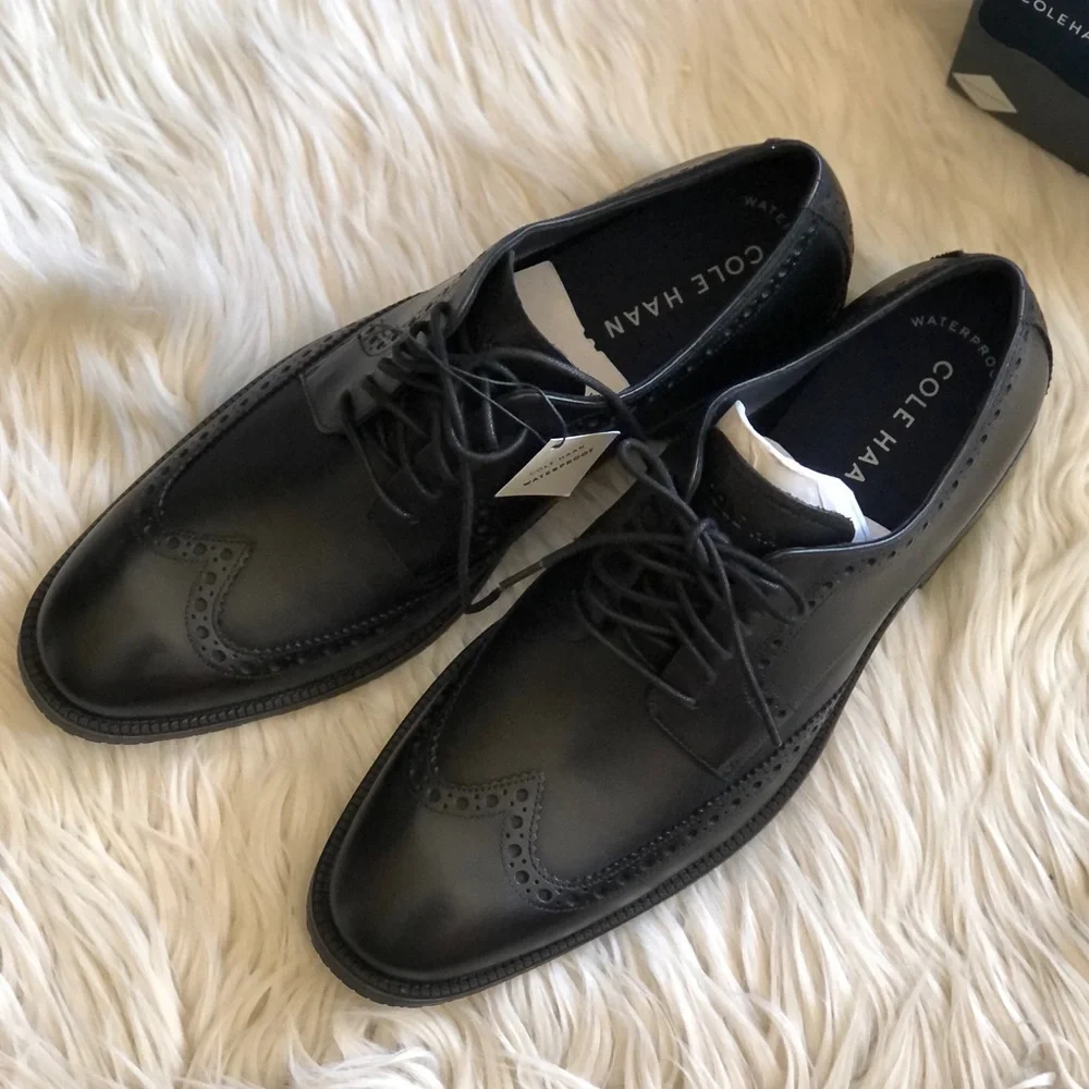 Cole Haan Leather Modern Essentials Wingtip Oxfords Waterproof Mens Black 10.5